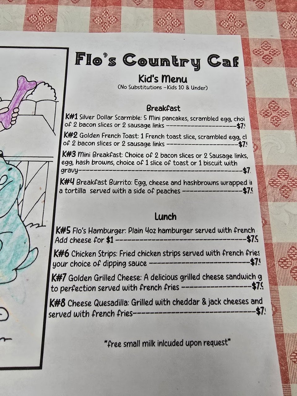 Breakfast menu with omelets and hash browns.